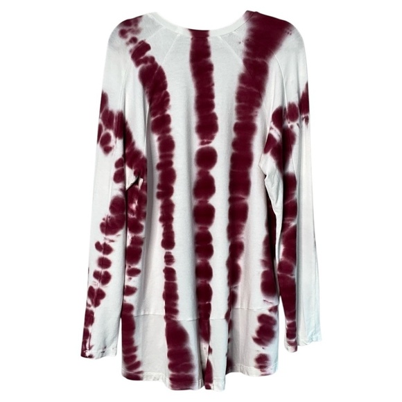 XCVI Long Sleeve Rayon Blend Knit Hi Lo Burgundy Tie Dye Print Top US Sz L - Picture 4 of 10
